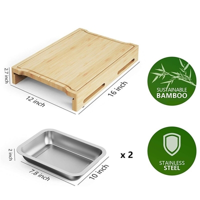 Natuurlijke kleur rechthoekige bamboe snijplank met dienblad en laden voor de keuken