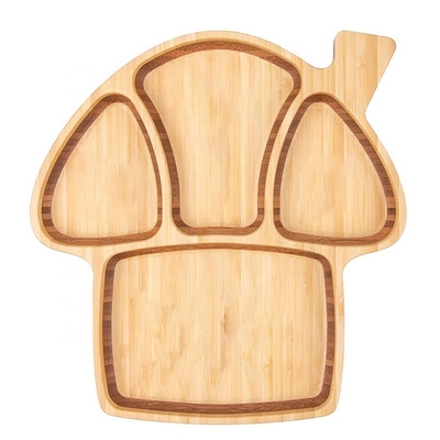 Cartoon Anti-val paddenstoel Baby Bowl Food Bamboe Tray Set voor milieuvriendelijke maaltijden