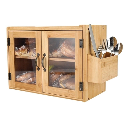 Direct 2 Tier Wand gemonteerde bamboe brooddoos met helder raam en zilveren houder