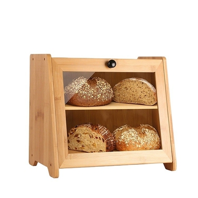 GLOSSY 2 Tier Grote transparante venster Voedselopslag Bamboe brooddoos Capaciteit 6-10L