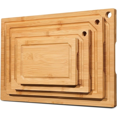 Deep Juice Groove Bamboe Hout Snijplank Set met zijhandgrepen voor kaas en voedsel hakken Rechthoek Midden 300x250x