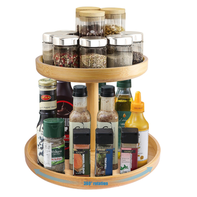 Staande Type 2 Tier Natuurlijke bamboe Lazy Susan Draaiplaat Organisator voor moderne keuken