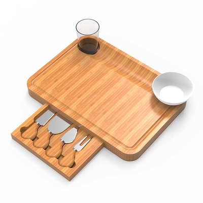 Rechthoekig bamboe kaasbord met uittrekbare complete set van kaasmessen en ontwerp