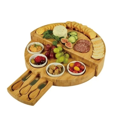 Beste geschenk bamboe bak multifunctionele ronde vorm kaas snijplank met mes set