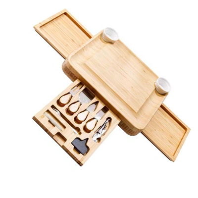 Eco-vriendelijke natuurlijke bamboe kaas snijplank en mes set voor charcuterie platen