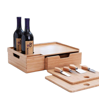 Minimalistische ontwerp stijl natuurlijke bamboe serveerbak voor rustieke outdoor wijn en eten