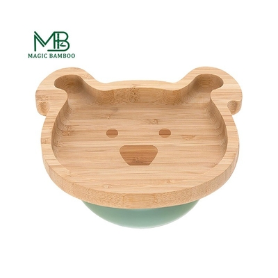 Gepersonaliseerd logo bamboe baby voedingscirkel dier plaat met zuigset voor kind diner schotel