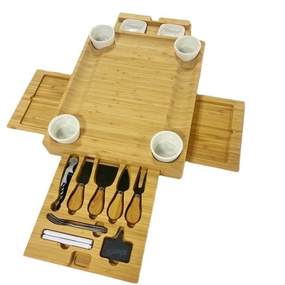 Natuurlijke bamboe keuken snijplank met multifunctionele messen en lade