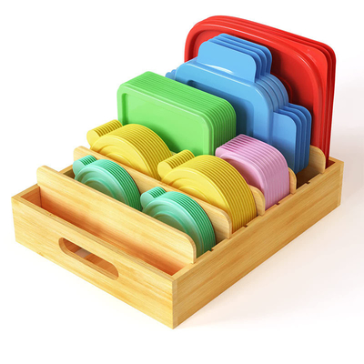 Bamboe voedselcontainer deksel organisator met verstelbare verdelers 30.49 x 25.41 x 6.36 cm