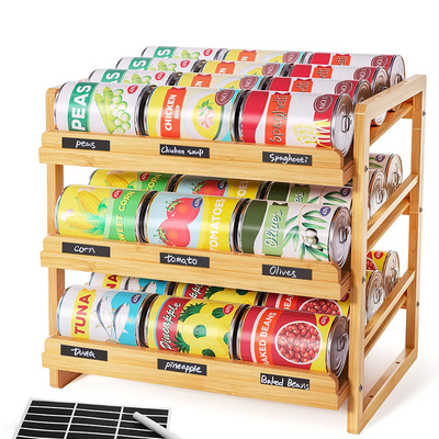 Voedsel 3 Tier stapelbare bamboe kan houder opslag organisator met duurzame label sticker