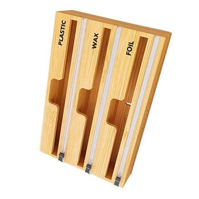 Stijlvolle bamboe lades Zip slot Keukenfolie Plastic wrap dispenser met slide cutter