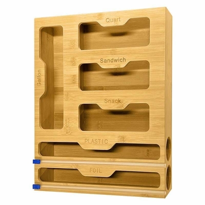 Bamboe Plastic Bag Dispenser Cutter Drawer Ziplock Bag Storage Organizer voor Keuken