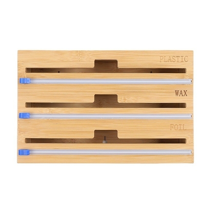 Multifunktioneel rechthoekig bamboe plastic wrap dispenser wandmontage voor uw keuken
