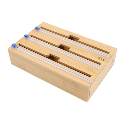 Wandmontage GLOSSY Bamboe 3 in 1 Wrap Dispenser met Cutter en Organisator 35.5*25*7.8cm