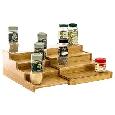 Multifunktioneel 4-tier organisch vast bamboe uitbreidbaar kruidenrek voor moderne kasten