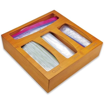 Bamboe Ziplock Bag opslagdoos voor Keuken Schuif Food Bag Organisator Wandmontage