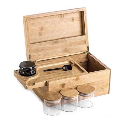 Bamboe opslagdoos met kruidengreef Stash Jar Rolling Tray en Pocking Tools Stick