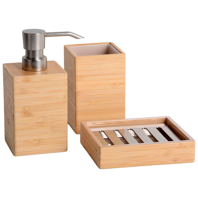 3pcs natuurlijke bamboe zeep dispenser set op maat voor badkamer