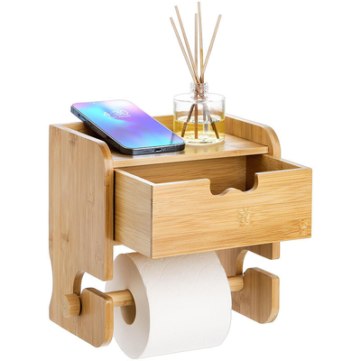 Aanpassingen voor badkamer opbergingsrek Wandmontage bamboe toiletpapierhouder