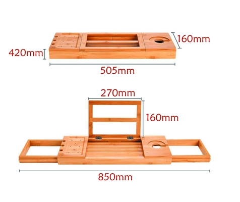 Extra grote uitbreidbare badkuipbak Laptop Ipad houder 2 in 1 100% bamboe