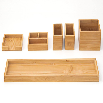 Organiseer uw badkamer efficiënt met de 6-delige bamboe-vanity tray set 38x10.5x10.1cm