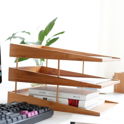 Natuurlijke Bamboe Desk File Organizer voor kantoorpapier en tijdschrift opslagoplossing