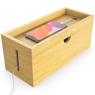 Custom Logo Grote opslagplaats Bamboekabel Management Box Hider voor kantoor 31.8x12.2x10cm