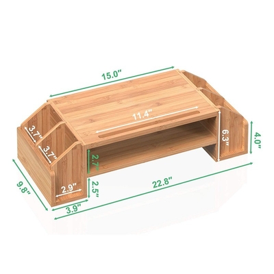 Gemakkelijke tweevoudige bamboe-monitorstand met 58*25*16cm multifunctionele opslagladen