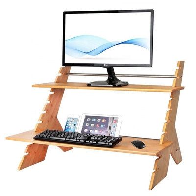 Installatie van natuurlijke staande vorm 2 lagen opheffend rek bureau voor kantoor thuis