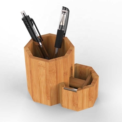 Organiseer je bureau met deze multifunctionele bamboe penhouder van 11,4*7,8*9cm