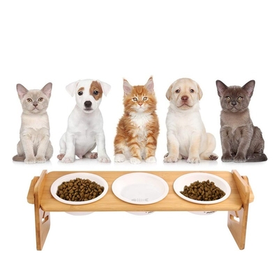 OEM/ODM Acceptabele houten stand Dining Table Cat Feeder met verstelbare bamboe stand