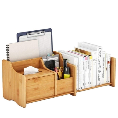 Verstelbare boekenkast bamboe opslagdoos voor kantoororganisatie 30-56.4 x18.54 x18.03cm