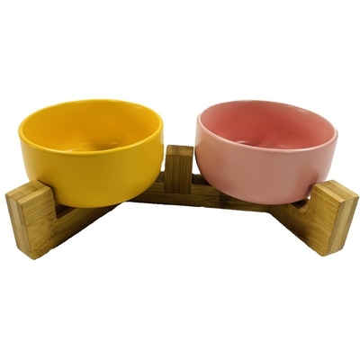Duurzame bamboe 2 in 1 design robuuste anti-rollover huisdier hond schotel houder voor uw woonkamer