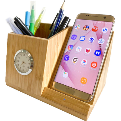 Woonkamer Vinnige draadloze oplader stand met penhouder en klok Natural Design