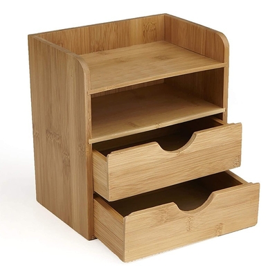 Gepersonaliseerd logo Acceptabel 4-laag Bamboe Box Desk Organisator met 2 laden