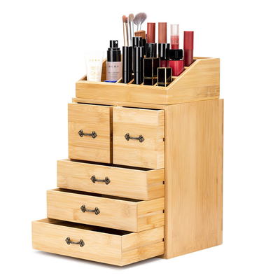 Countertop bamboe houten make-up en juwelen laden organisator doos