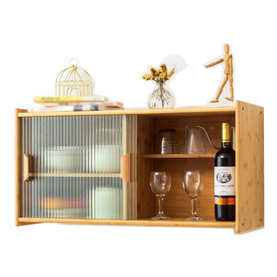 Bamboe muur gemonteerde keuken pantry organisatoren Sideboard Met transparante deuren