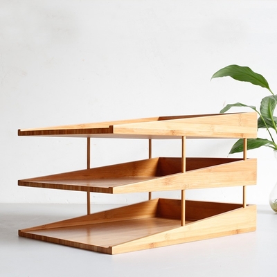 34x25x6cm Bamboe Stapelbare File Tray Multi-layer Desktop Storage Organizer voor kantoor