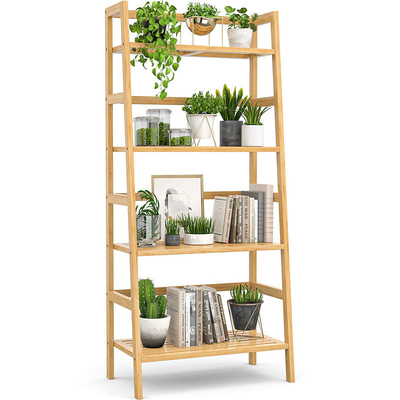 Vrijstaand open boekenkast Bamboe boekenplank 4-laag ladder plank voor toiletpapier