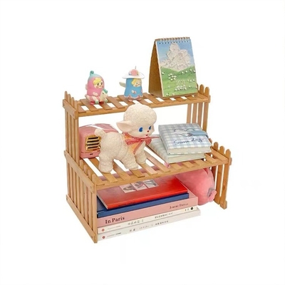 Ruimtebesparende 2-laag bamboe tafeltop plantstand voor bloempotopslag 37x21.5x30cm