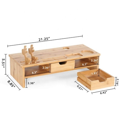 Eenvoudig geplaatste 54x22.5x14cm Bamboe Computer Monitor Riser met Desktop Stand en 2 laden