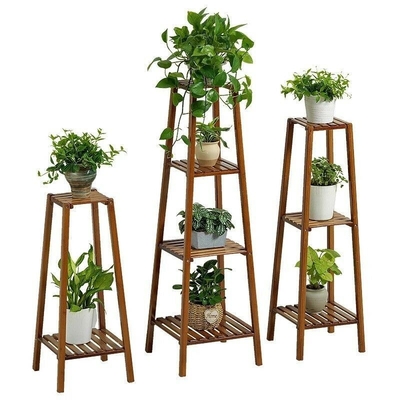 Multi-layer Solid Bamboe Plant Rack Stand voor Huishoudelijk Balkon Eco-vriendelijk Materiaal
