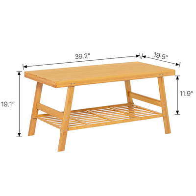 50x100x48.5cm Bamboe dubbelstaande koffietafel met open opslagplank voor in de woonkamer