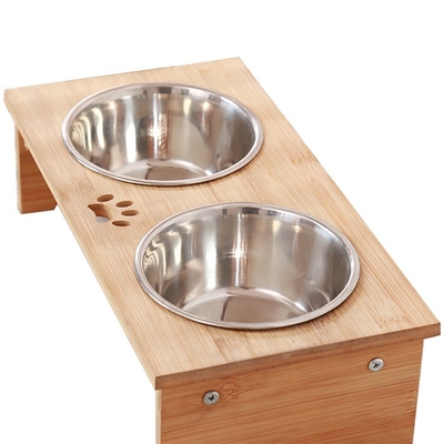 Rectangular verhoogde bamboe hondenvoerder kattenvoer kom voor kleine dieren