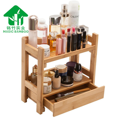 Verscheiden opslagrek Desktop Kleine tweelagige bamboe cosmetica rek met lade