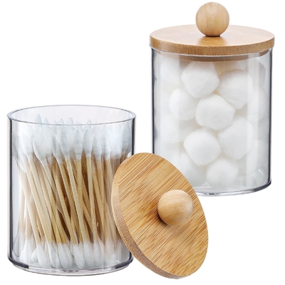 MEDICALE KIT Multifunktioneel Cotton Swab Holder Dispenser Bergingstank met bamboe deksels