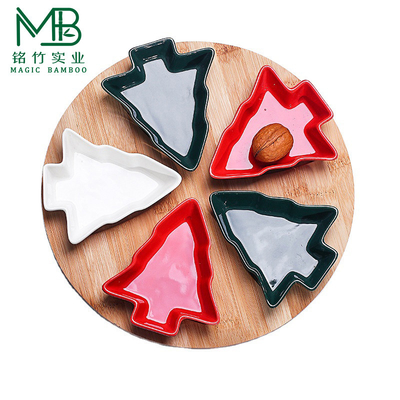 Kerst Special Roterende Keramische Snack Tray Met Bamboe Basis