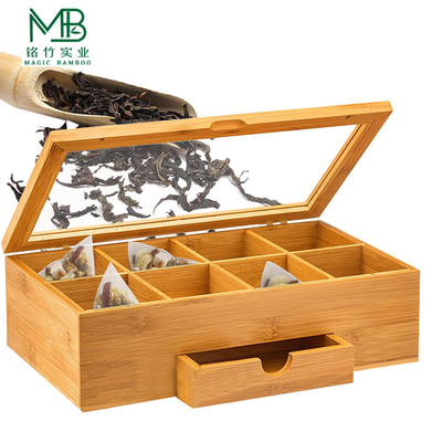 Bamboe multi-compartment organisator met duidelijke zijkant ladekap voor de keuken
